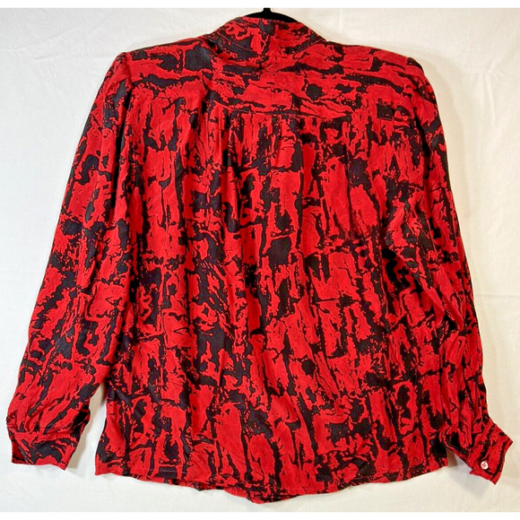 Vintage British Crown Colony Silk Blouse Size 10 Geometric Secretary Office 80s - Picture 9 of 9